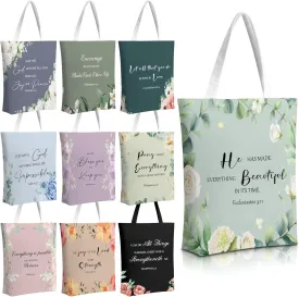 10 Pcs Christian Tote Bags for Women Mother's Day Church Bible Verse Canvas Tote Bag Inspirational Religious Gift(Stylish)