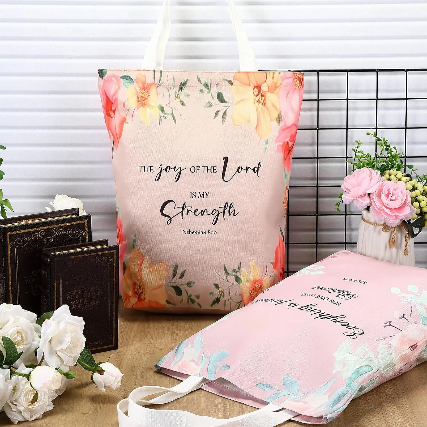 10 Pcs Christian Tote Bags for Women Mother's Day Church Bible Verse Canvas Tote Bag Inspirational Religious Gift(Stylish)