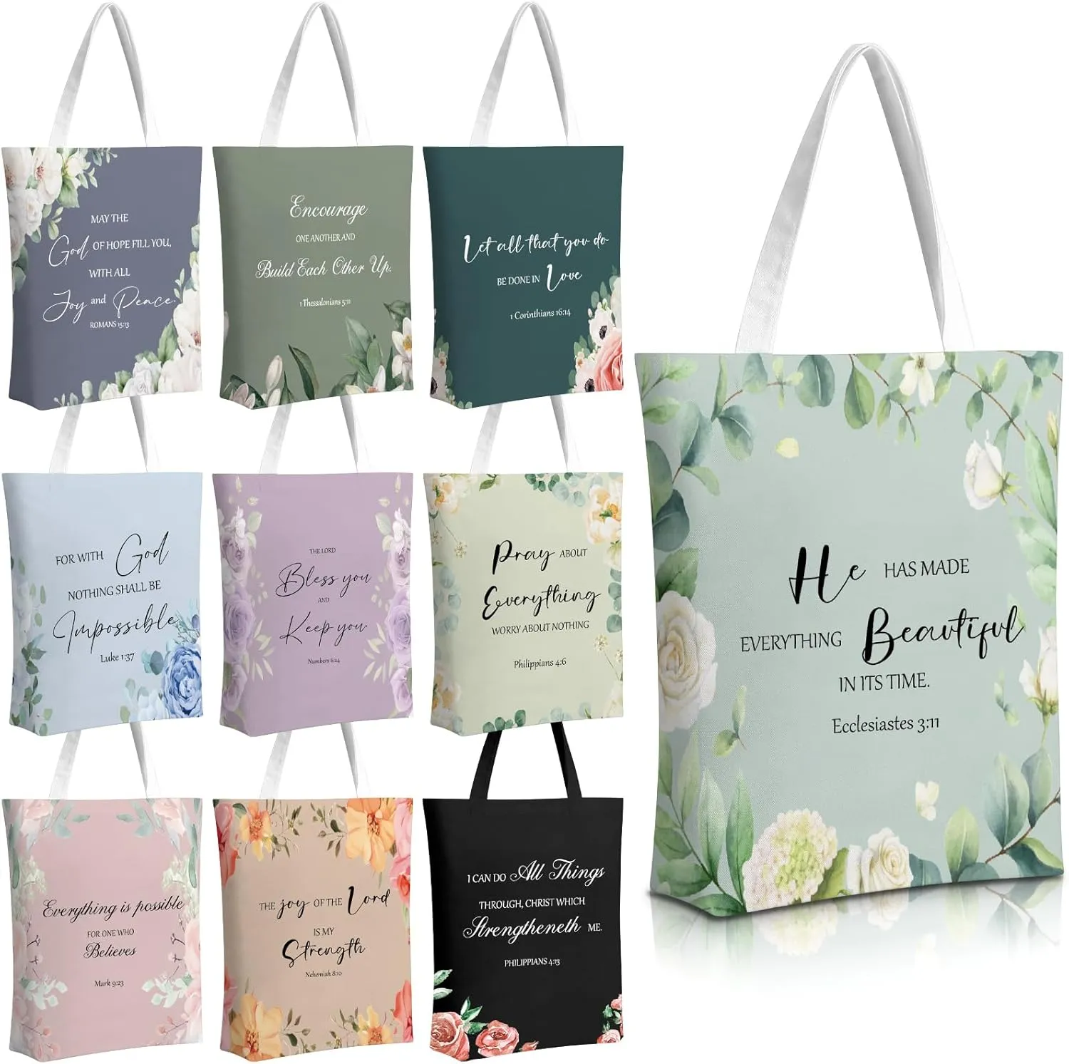 10 Pcs Christian Tote Bags for Women Mother's Day Church Bible Verse Canvas Tote Bag Inspirational Religious Gift(Stylish)