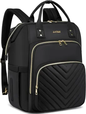 17.3 Inch Convertible Laptop Backpack,Quilted Travel Work Backpack Purse,Large Capacity Nurse Bag Teacher Backpack,Waterproof Casual Daypack Business Computer Bag,Black(2323H-01)