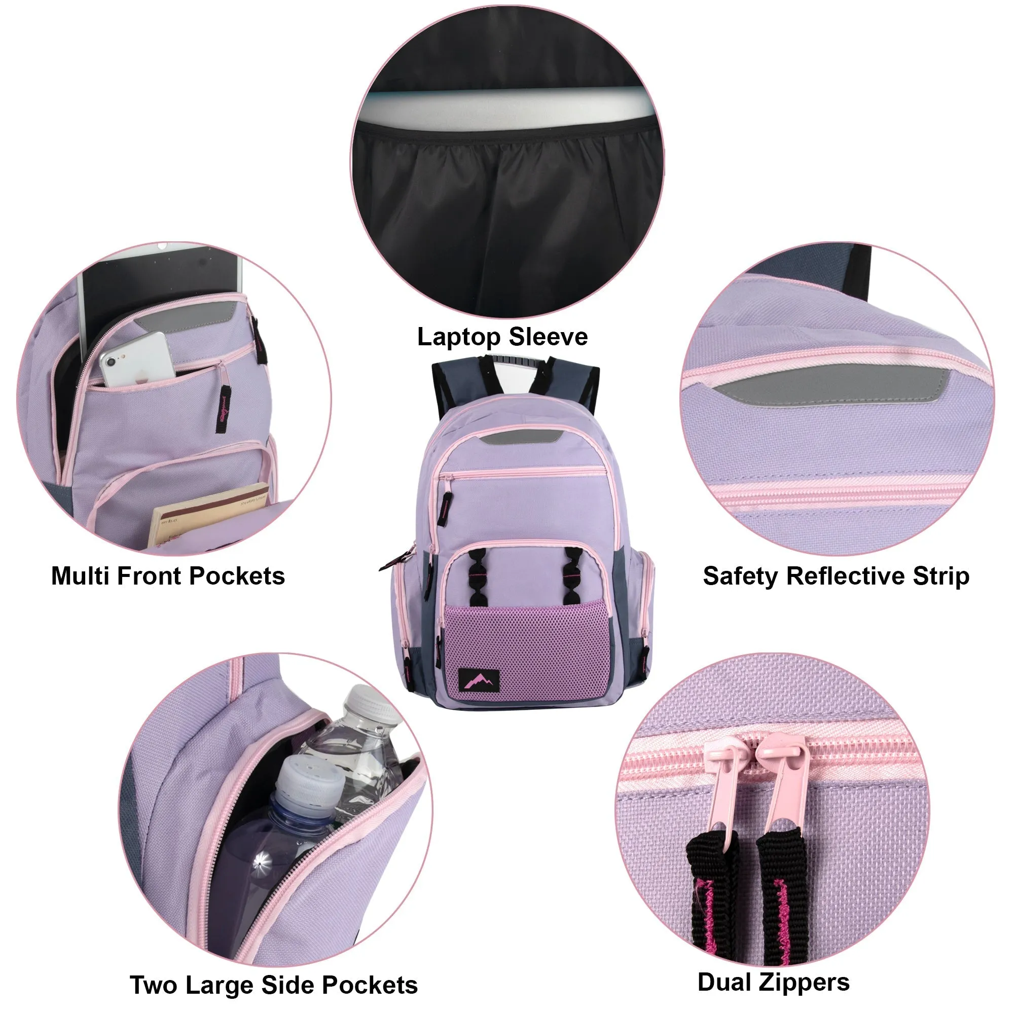 18 Inch Reflective Multi-Pocket Backpack with Laptop Section -  2 Colors