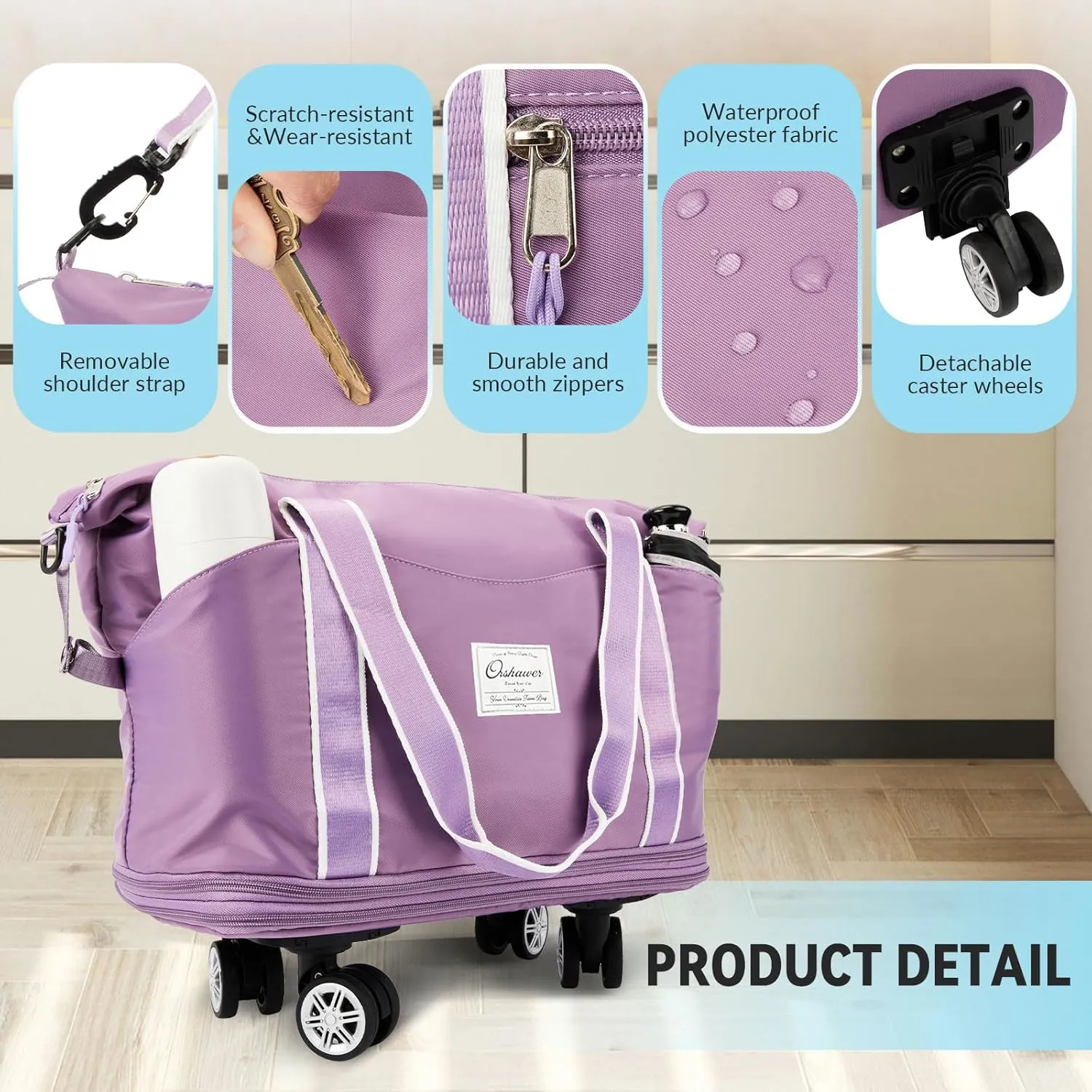 25L-55L Expandable Foldable Duffle Bag, Rolling Duffle Bag with Detachable Wheels and Adjustable Shoulder Strap