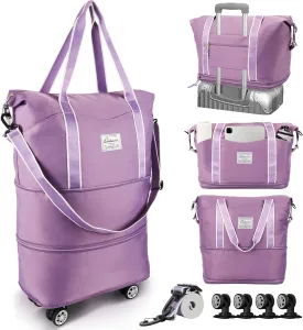 25L-55L Expandable Foldable Duffle Bag, Rolling Duffle Bag with Detachable Wheels and Adjustable Shoulder Strap