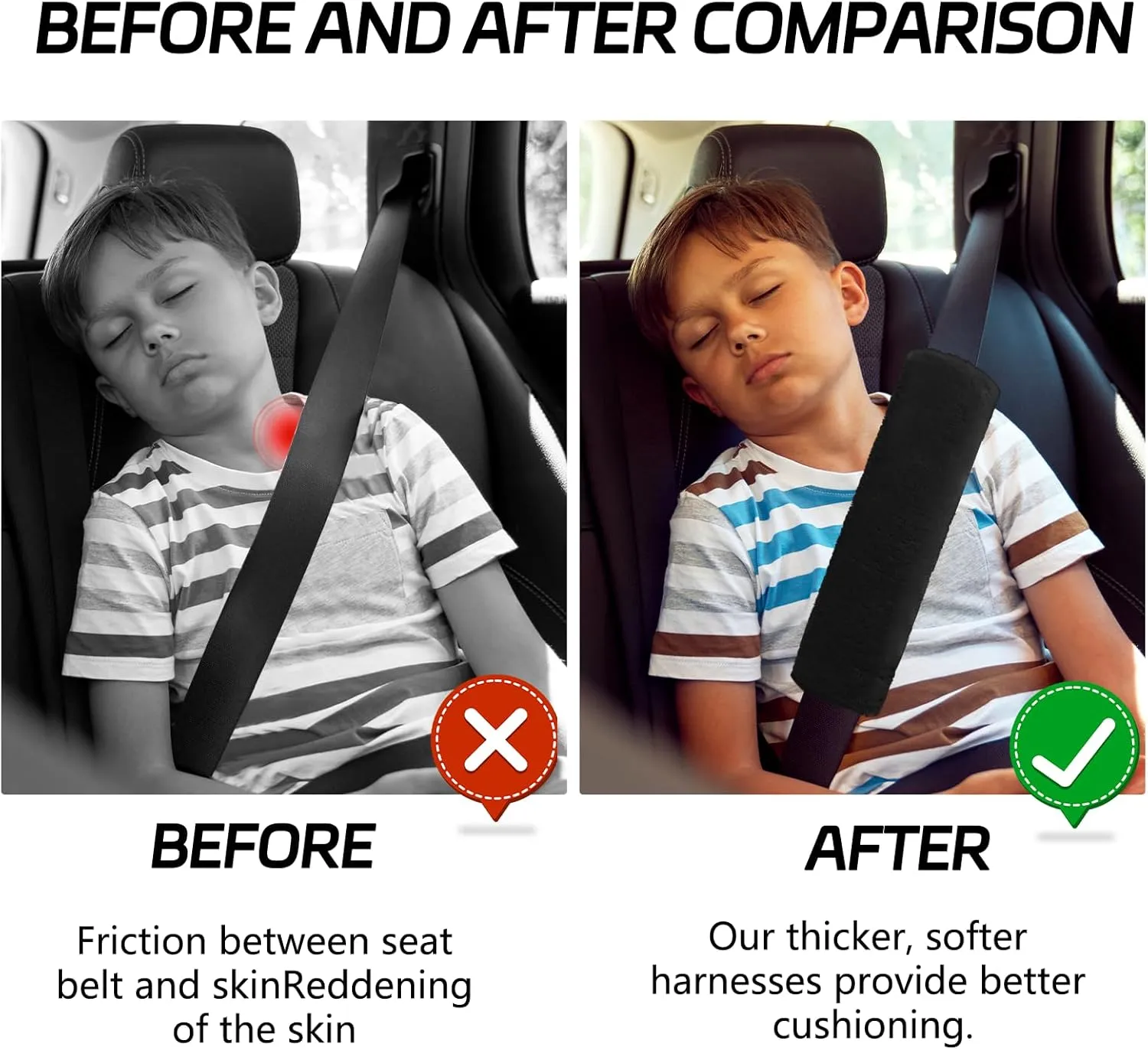 2PCS Car Seat Belt Pads Shoulder Cover, Soft Plush Auto Seat Belt Pad for Protecting Neck and Shoulder, Universal Car Shoulder Strap Cushion Protector for Adults Kids Women Men (Black)