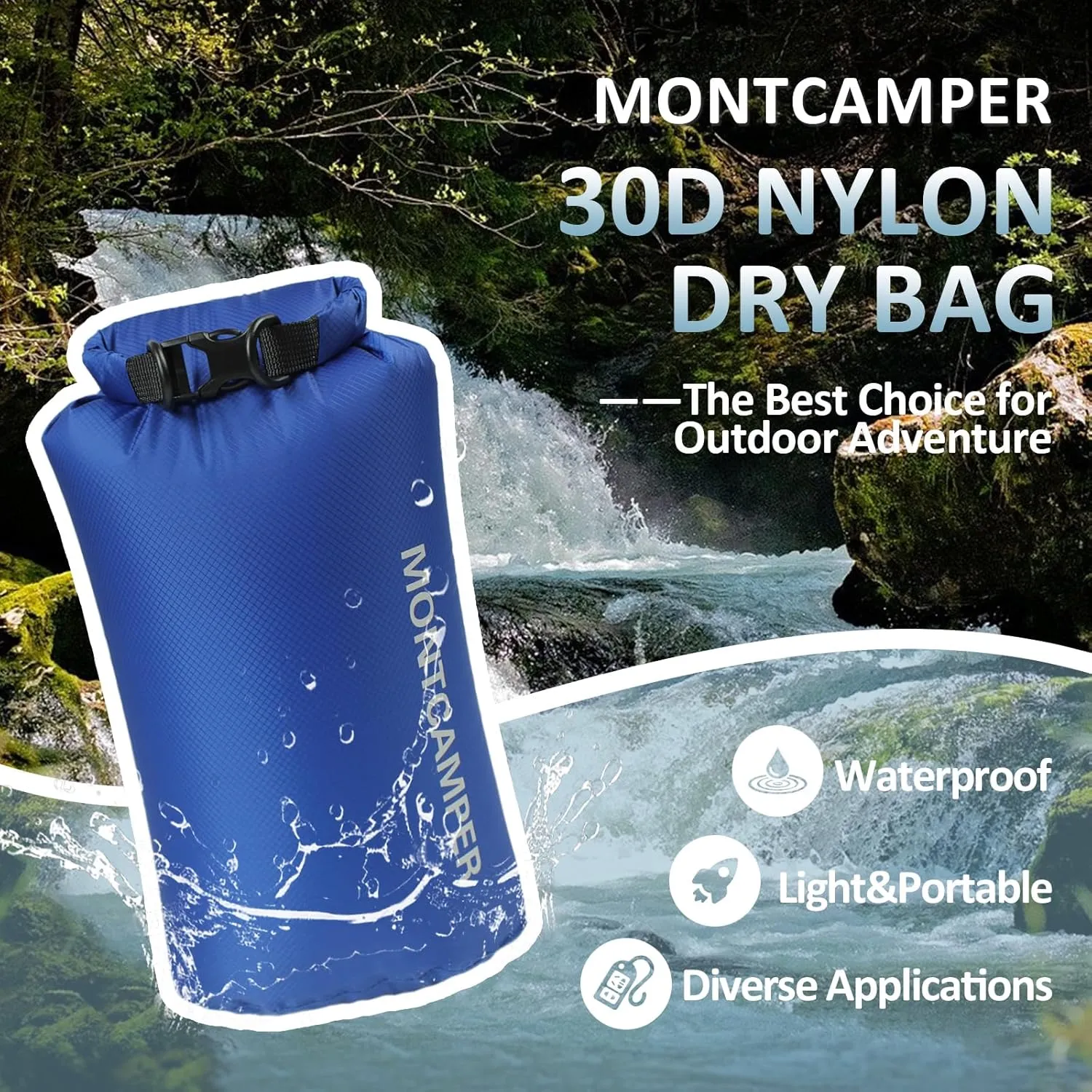 30D Nylon Waterproof Storage Sack for Camping, Hiking and fishing- Roll Top Closure-Portable Waterproof Dry Bag-Keeping Luggage Dry and Organized(5L/Blue)