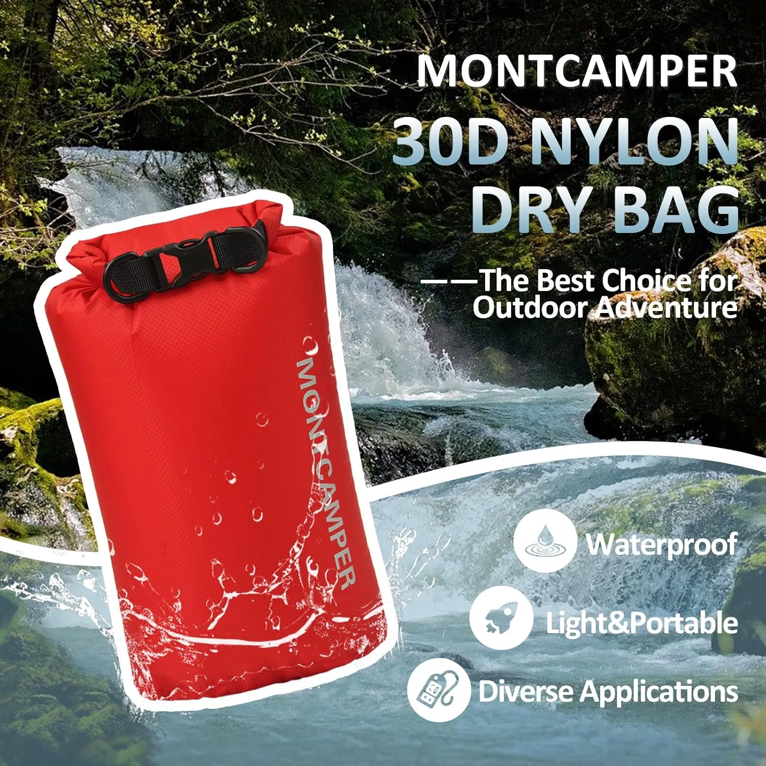 30D Nylon Waterproof Storage Sack for Camping, Hiking and fishing- Roll Top Closure-Portable Waterproof Dry Bag-Keeping Luggage Dry and Organized(5L/Red)