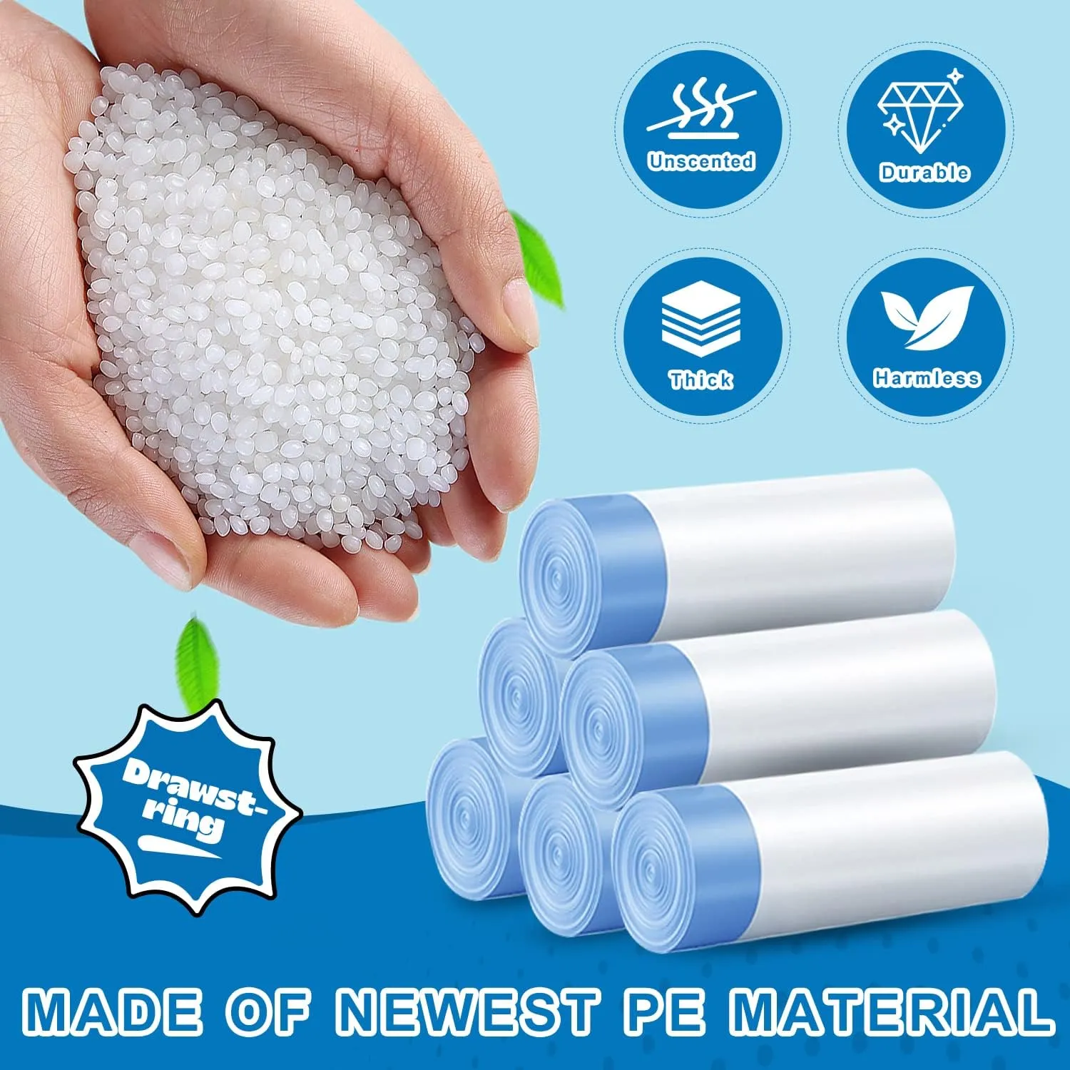 6 Gallon Trash Bags Drawstring 1.1 Mil - 120 Count Medium Garbage Bags,22.5 Liter Strong Plastic Trash Can Liners Unscented,Thick Waste Basket Bags for Home Bathroom Office Kitchen