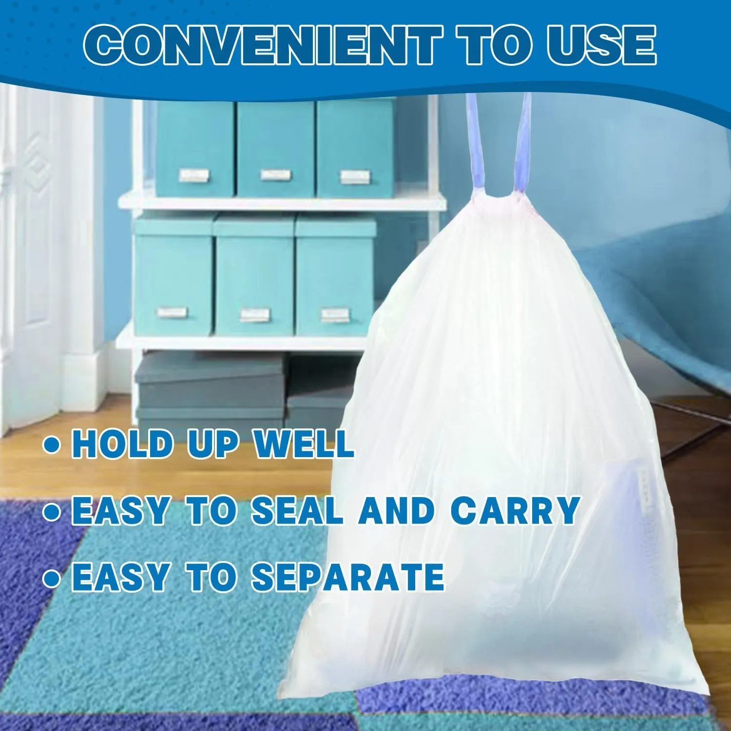 6 Gallon Trash Bags Drawstring 1.1 Mil - 120 Count Medium Garbage Bags,22.5 Liter Strong Plastic Trash Can Liners Unscented,Thick Waste Basket Bags for Home Bathroom Office Kitchen