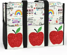 84hoods Multi-Pocket Tote Bag for Women. Gift for Teachers. Waterproof Shoulder Bag with Multiple Convenient Pockets and Zipper for Travel, Work, Grocery. Cute Apples.