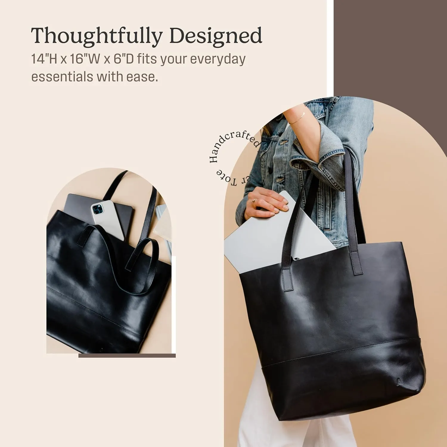 ABLE Clothing Leather Tote Bag for Women,Stylish, Handcrafted, Accessory and Utility Tote Bag with Drop Straps