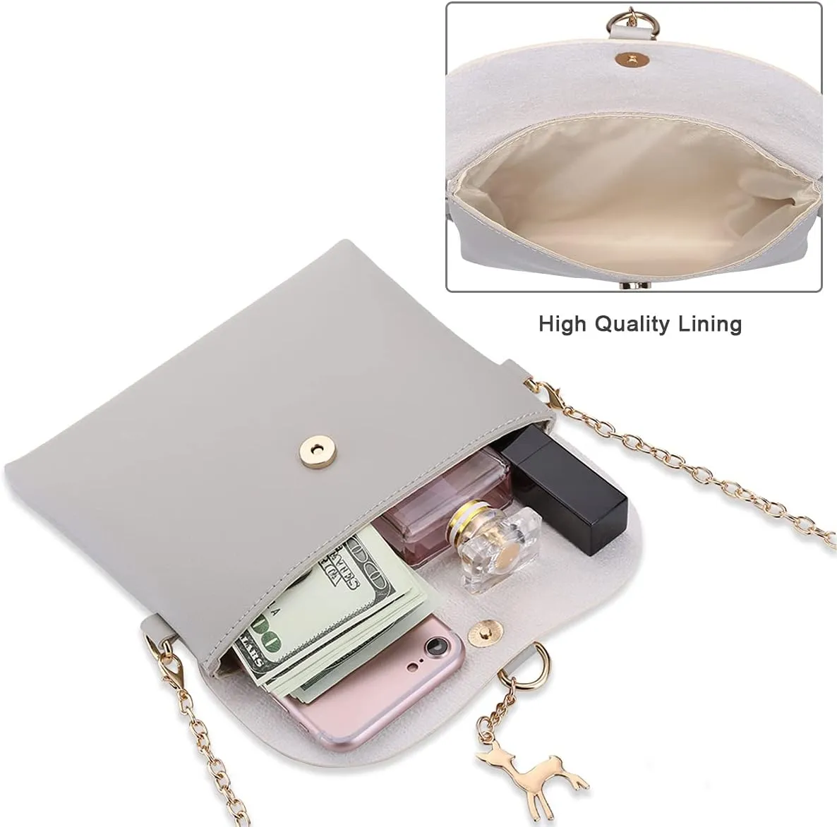 AISPARKY Small Crossbody Purse,PU Leather Small Purse for Womens and Girls With Pendant With Strap/Gold Chain Strap