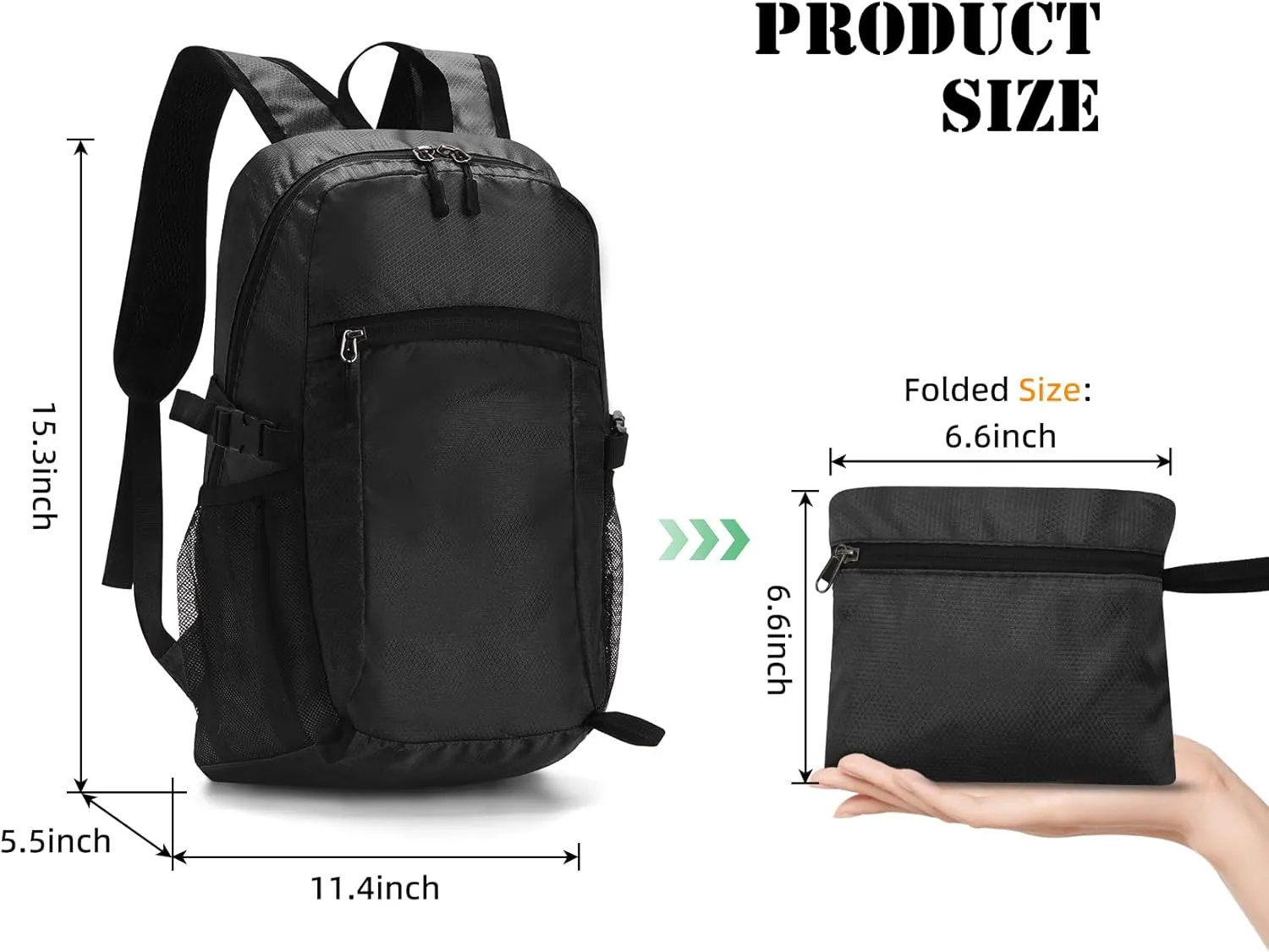 ALUSBELL Lightweight Hiking Backpack,Waterproof Small Hiking Daypack,Foldable Backpack for Travel,Ultralight Camping Black