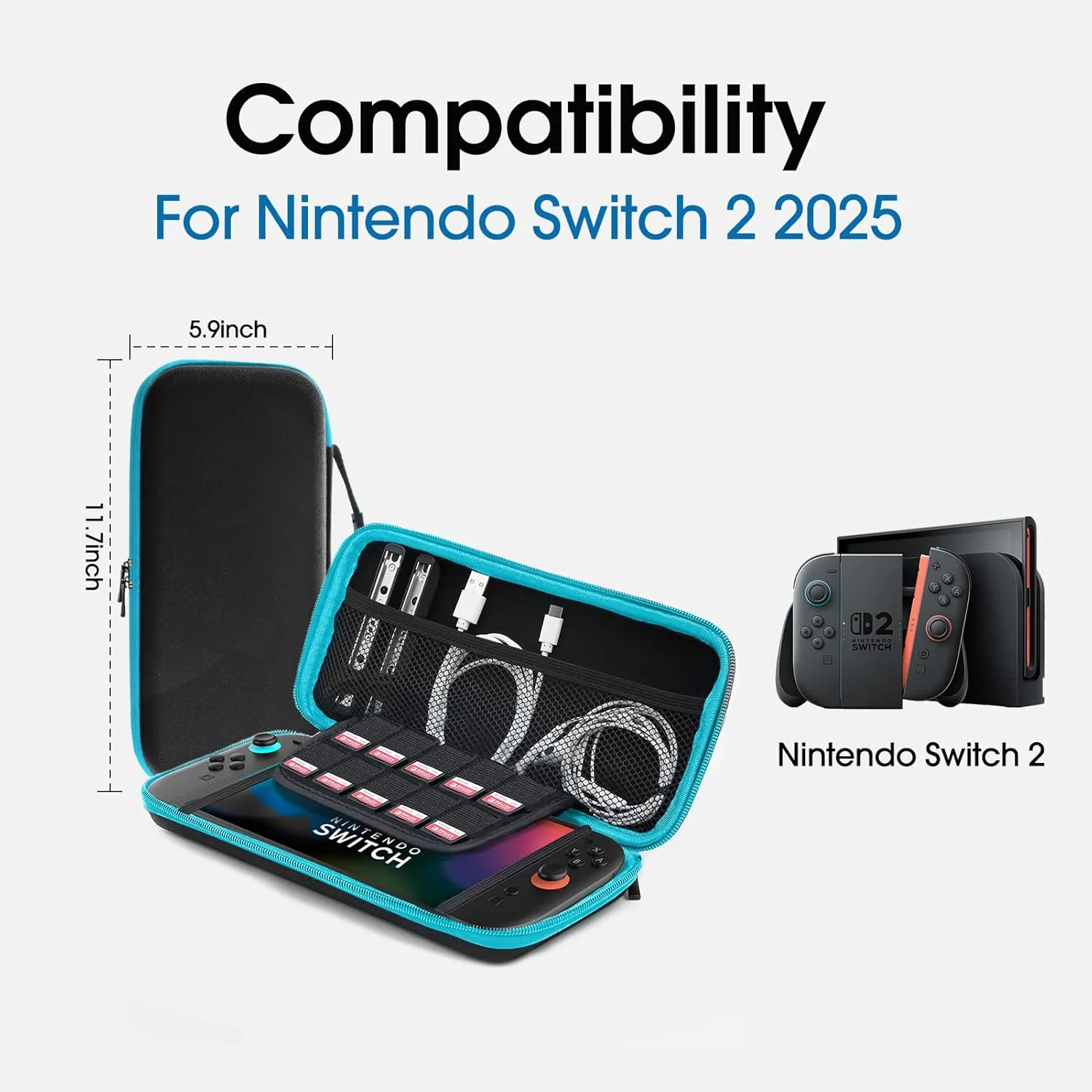 amCase Carrying Case for Nintendo Switch 2 [7.9''] 2025 - Protective Hard Shell Portable Travel Carrying Case Pouch for Switch Console and Accessories (Blue)