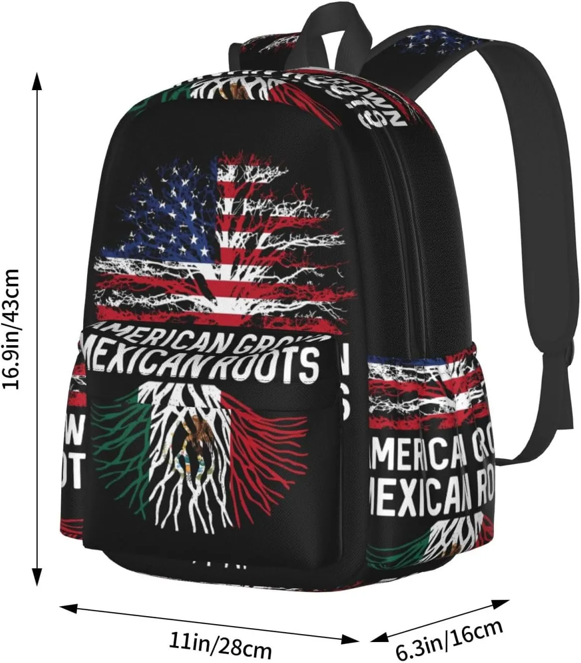 American Grown Mexican Roots Mexico Flag Tree Laptop Commuter Backpack Shoulder Bag Casual Back Pack Daypack Bags With Side Pockets For Work Travel Daily Use