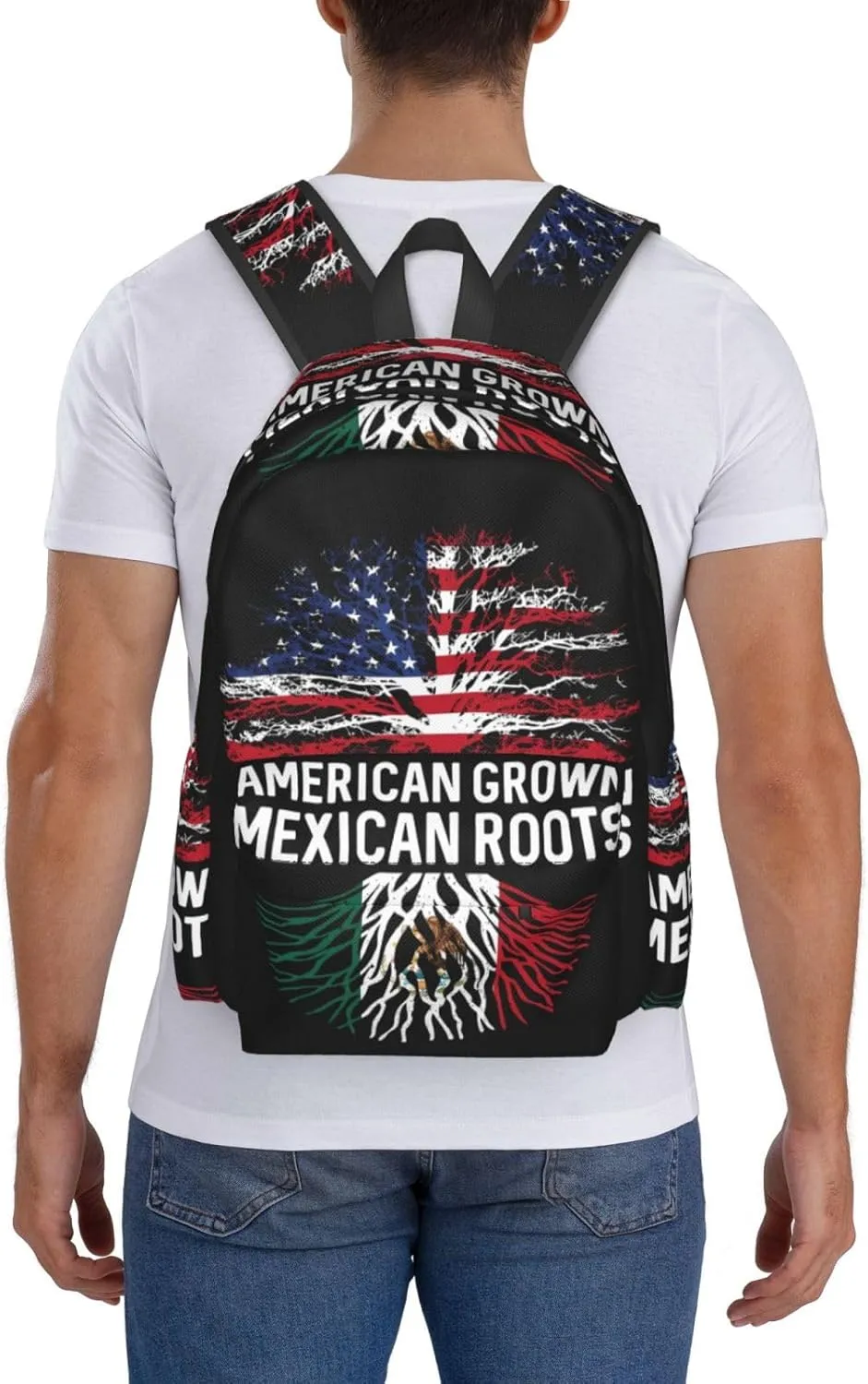 American Grown Mexican Roots Mexico Flag Tree Laptop Commuter Backpack Shoulder Bag Casual Back Pack Daypack Bags With Side Pockets For Work Travel Daily Use