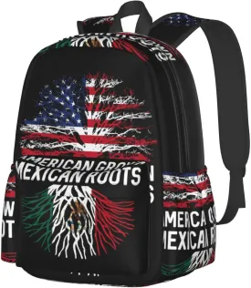 American Grown Mexican Roots Mexico Flag Tree Laptop Commuter Backpack Shoulder Bag Casual Back Pack Daypack Bags With Side Pockets For Work Travel Daily Use