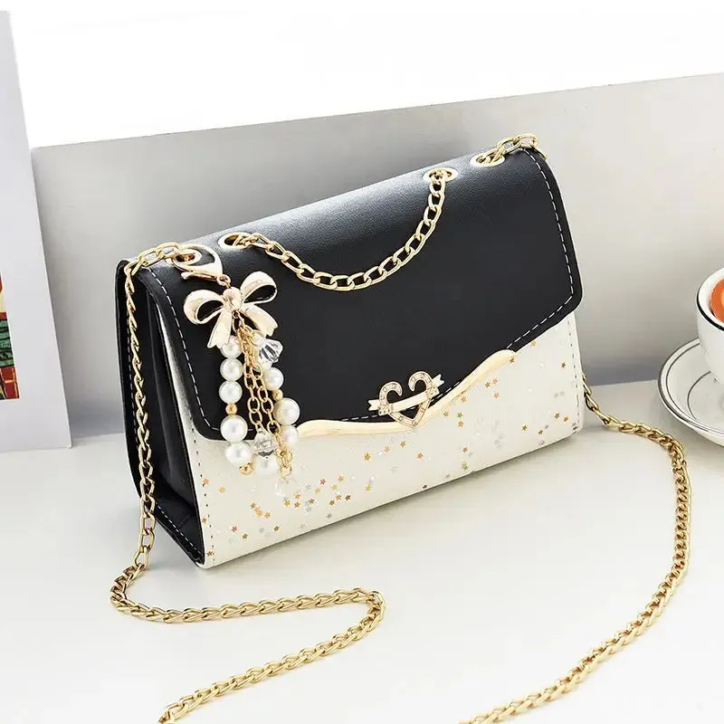 Amozae-Trendy Fashion Ladies Crossbody Small Square Bag Girls Shoulder Bag Cross Square Tassel Pendant Sequin Embellished PU Polyester