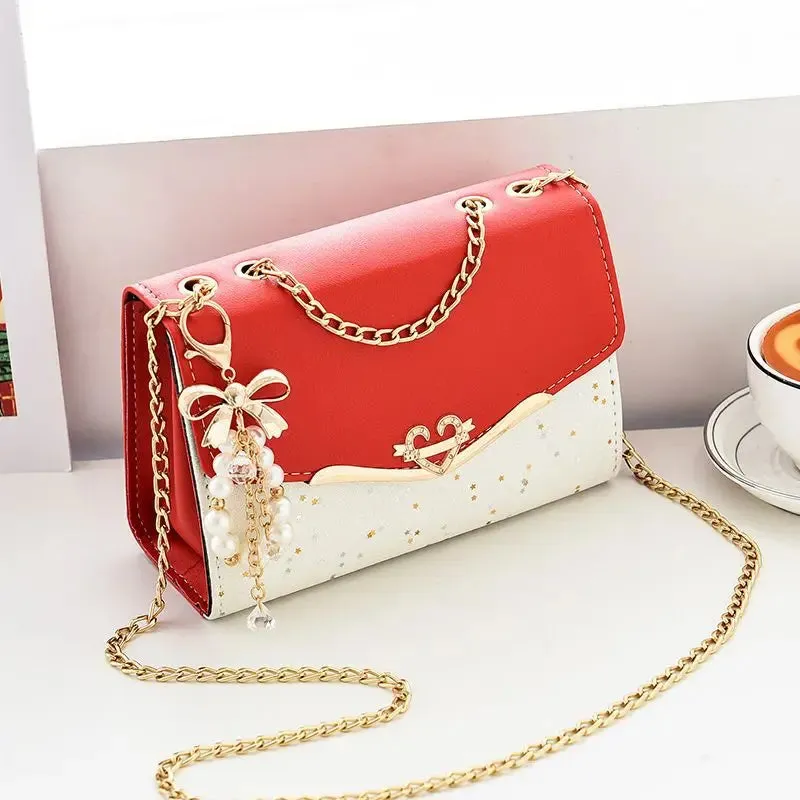Amozae-Trendy Fashion Ladies Crossbody Small Square Bag Girls Shoulder Bag Cross Square Tassel Pendant Sequin Embellished PU Polyester