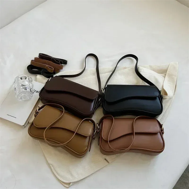 Amozae-Vintage Leather Crossbody Bags for Women 2024 Designer Female Small Flap Shoulder Underarm Bag Armpit Handbags and Purses