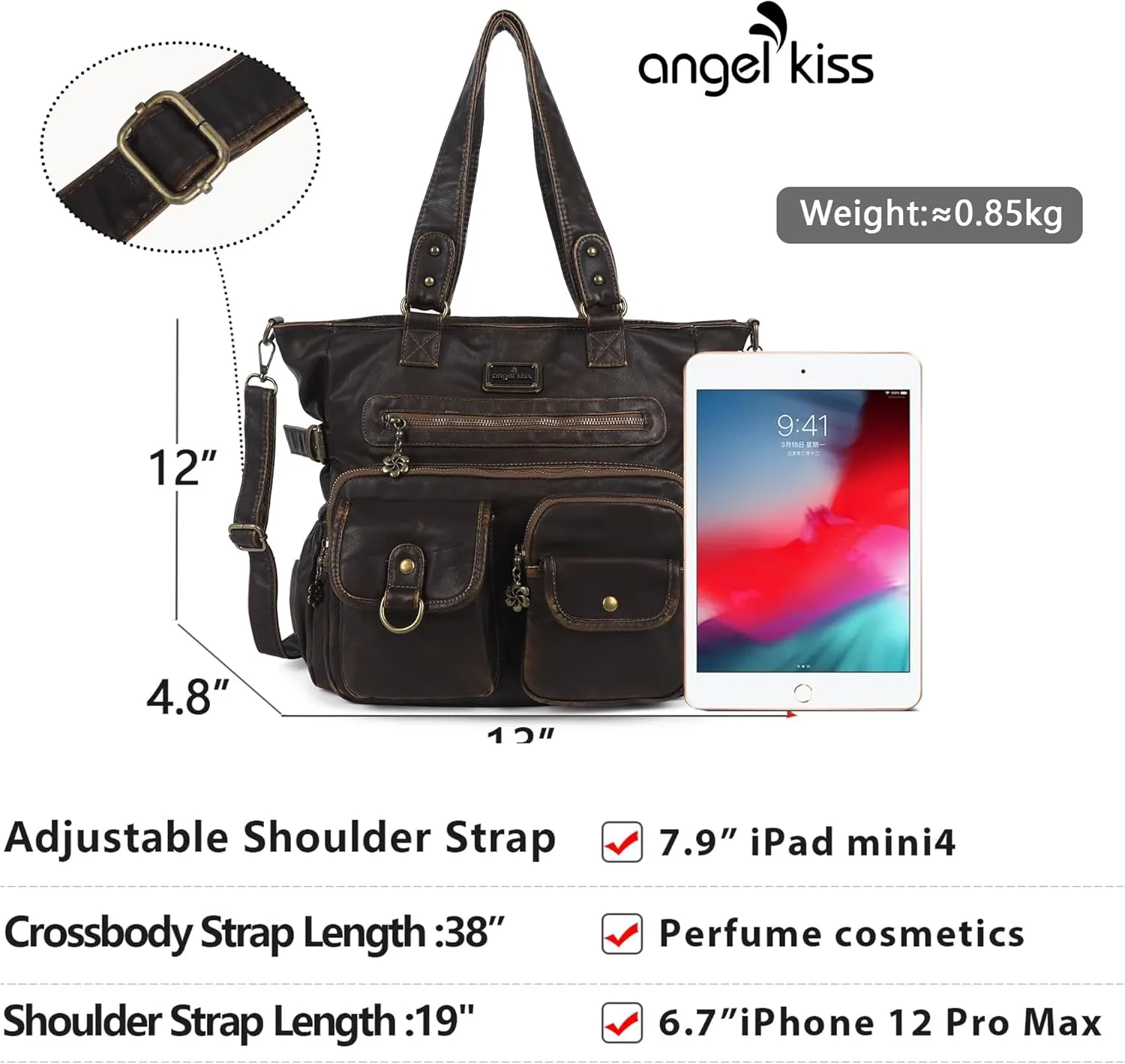 Angelkiss Purses Handbags for Women PU Tote Satchel Bags for Women Pockets Shoulder Bags