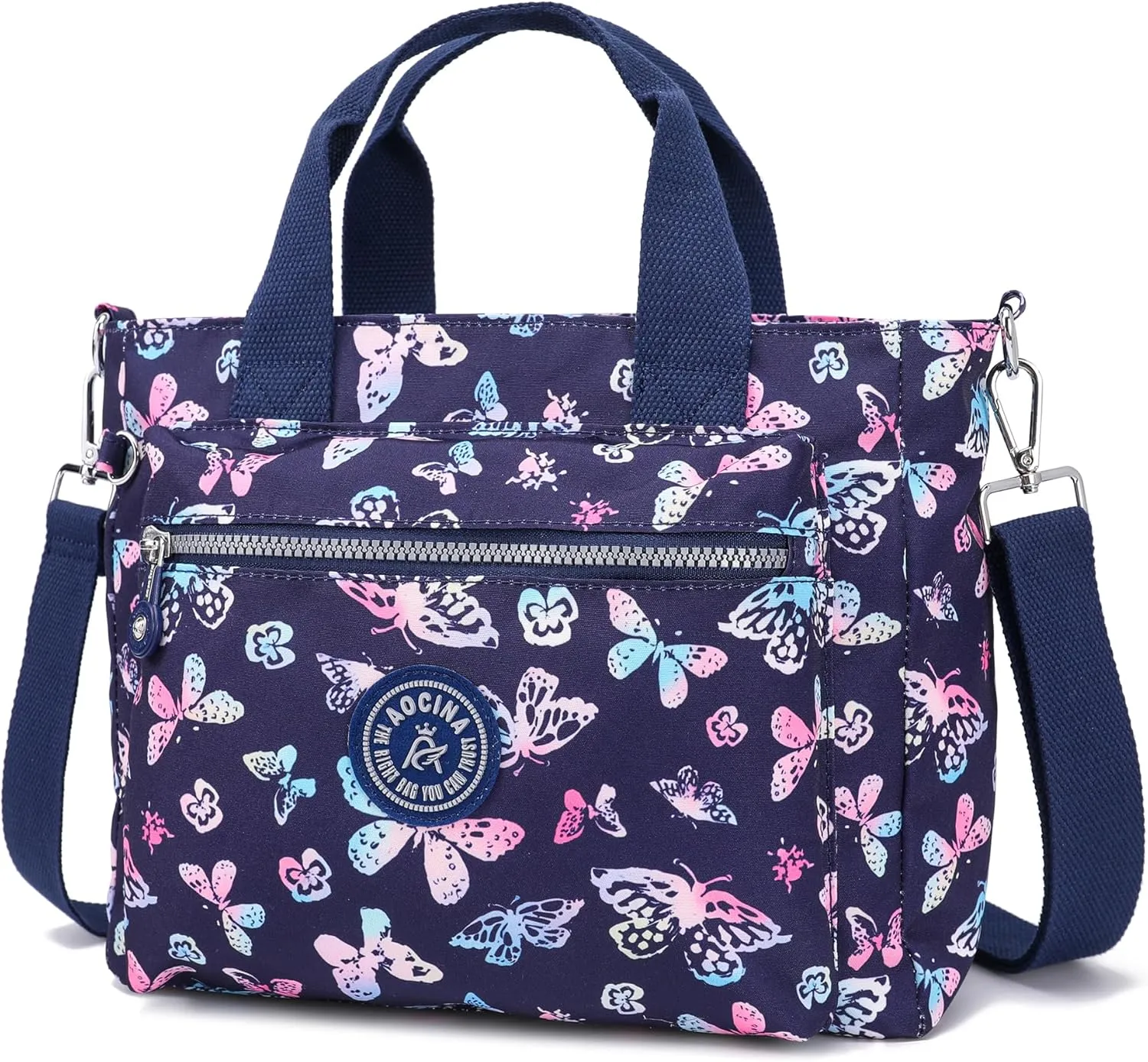 AOCINA Mini Tote Bag with Multi Pockets Small Crossbody Bags for Women Nylon Printed Shoulder Bag