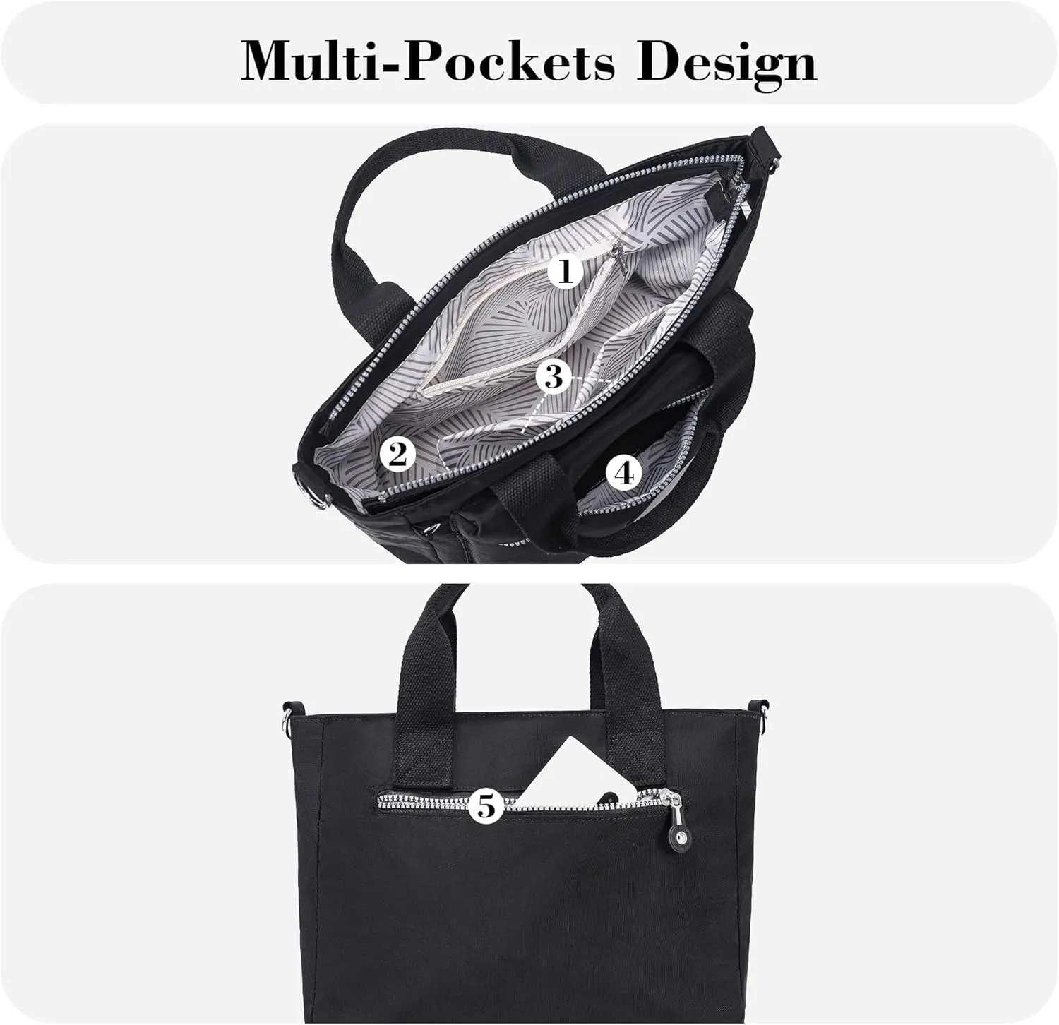 AOCINA Mini Tote Bag with Multi Pockets Small Crossbody Bags for Women Nylon Printed Shoulder Bag