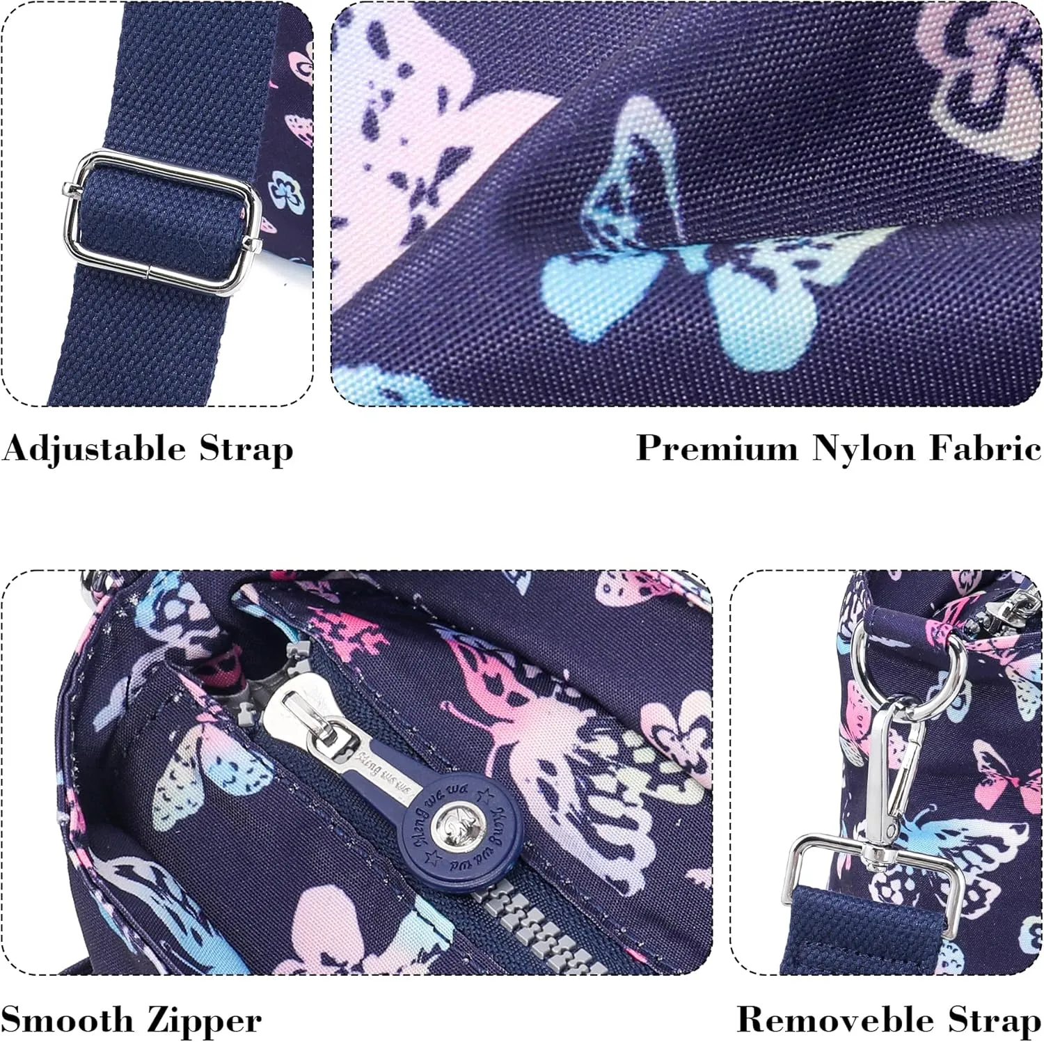 AOCINA Mini Tote Bag with Multi Pockets Small Crossbody Bags for Women Nylon Printed Shoulder Bag