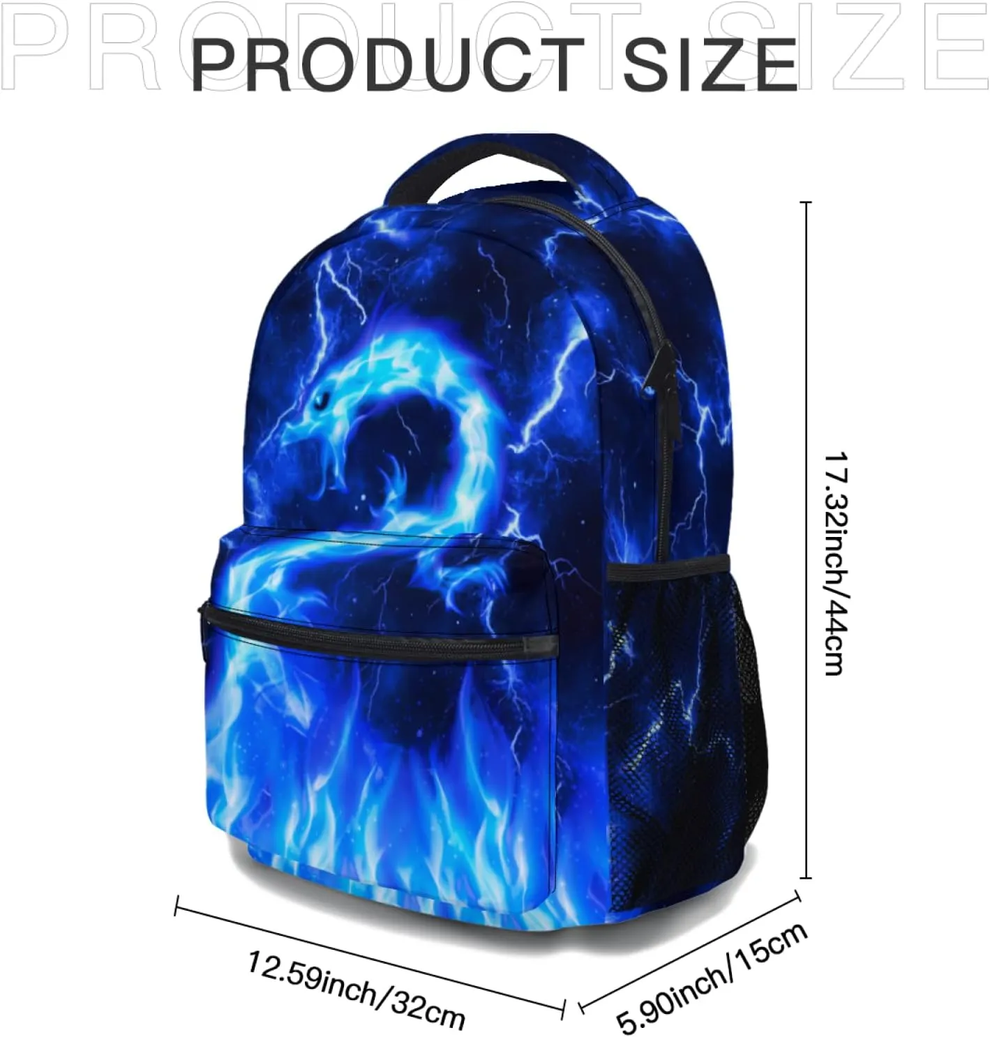 aportt Blue Dragon Backpack for Boys Girls Fire Dragon Print Animal Durable Casual Basic Kids Bookbag Cool Lighting Lightweight School Bag for Teens Students Travel Daypack