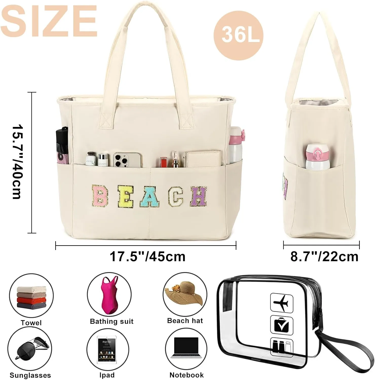 Beach Pool Bags Tote for Women Ladies Large Gym Tote Carry On Bag With Wet Compartment for Weekender Travel Waterproof