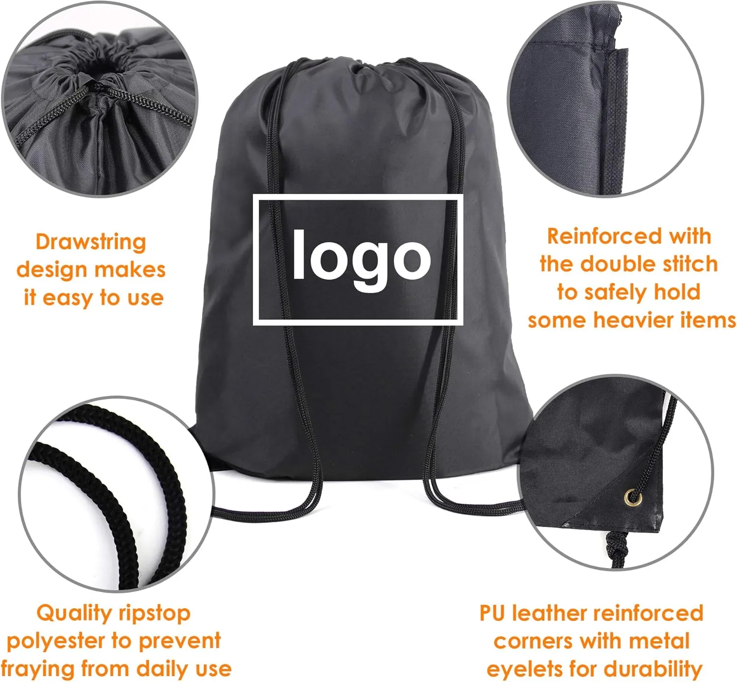 BeeGreen Black and Royal Drawstring Backpack Bags Bulk 2 Pack X-Large 22.4" L x 17.5" W Sports Cinch Sack Gym String Bags Machine Washable Heavy Duty for Men Women