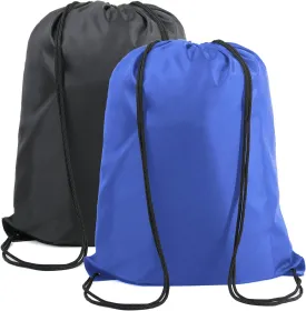 BeeGreen Black and Royal Drawstring Backpack Bags Bulk 2 Pack X-Large 22.4" L x 17.5" W Sports Cinch Sack Gym String Bags Machine Washable Heavy Duty for Men Women