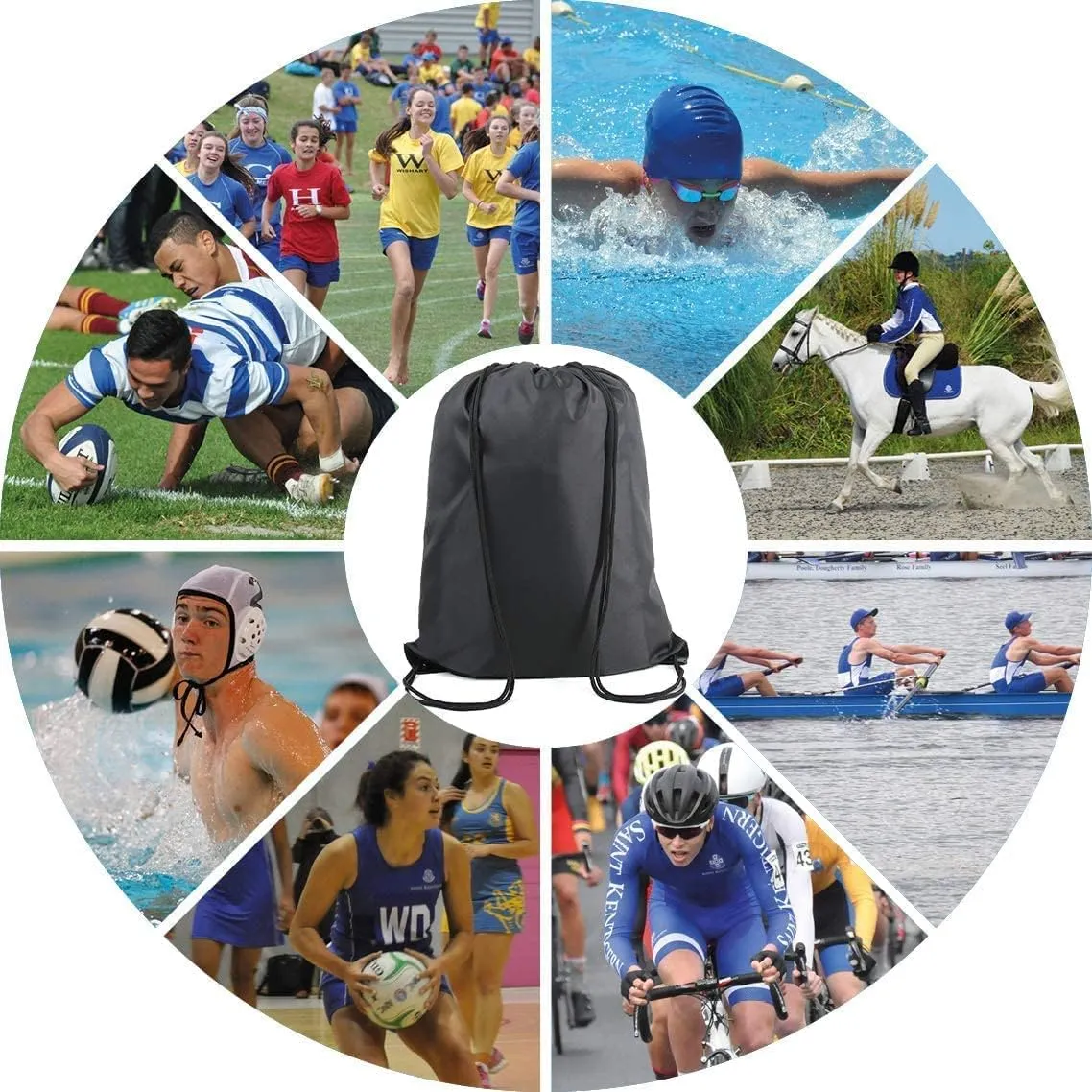 BeeGreen Black and Royal Drawstring Backpack Bags Bulk 2 Pack X-Large 22.4" L x 17.5" W Sports Cinch Sack Gym String Bags Machine Washable Heavy Duty for Men Women