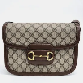 Beige/Brown GG Canvas and Leather 1955 Horsebit Shoulder Bag