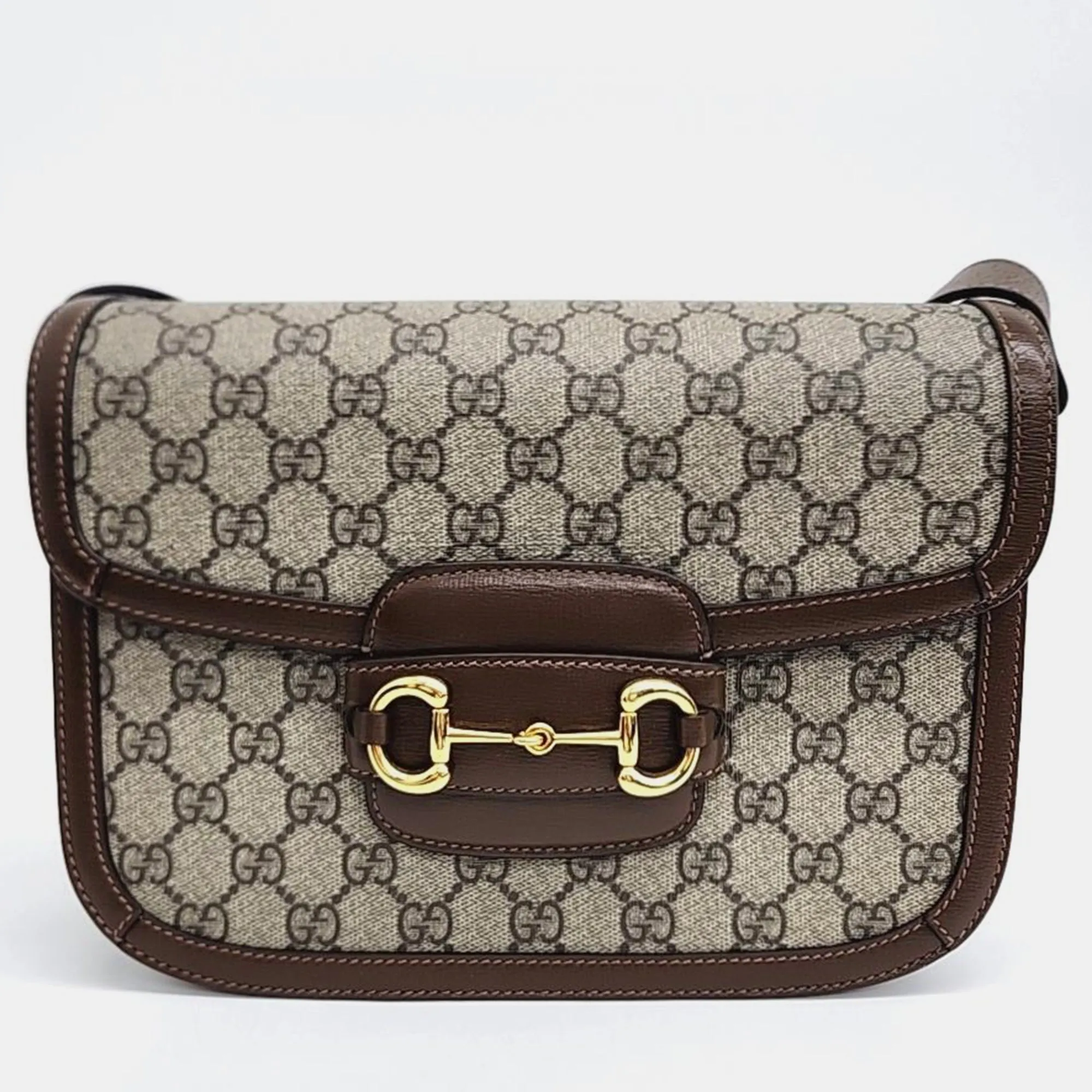 Beige/Brown GG Canvas and Leather 1955 Horsebit Shoulder Bag