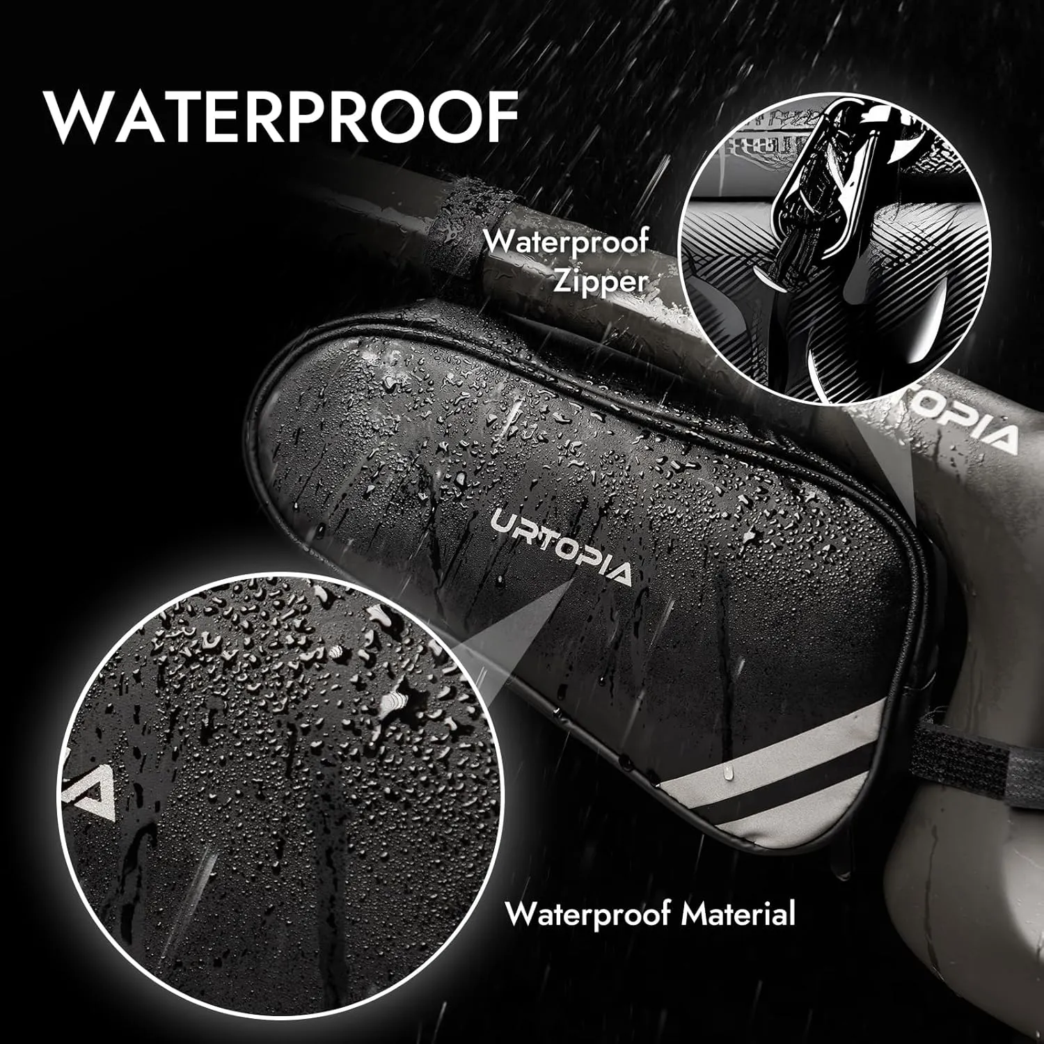 Bike Frame Bag, Waterproof Bicycle Storage Bag, Large Volume, Easy to Install, Reflective Bike Triangle Bag, Down Tube Bike Bag for Road Bike, Mountain Bike, Bike Accessories (black)