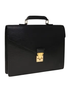 Black Epi Leather Briefcase with Surface Rubbing and Scratches
