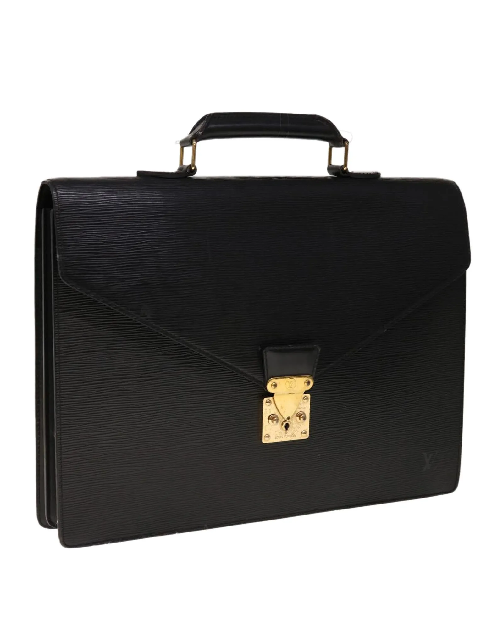 Black Epi Leather Briefcase with Surface Rubbing and Scratches