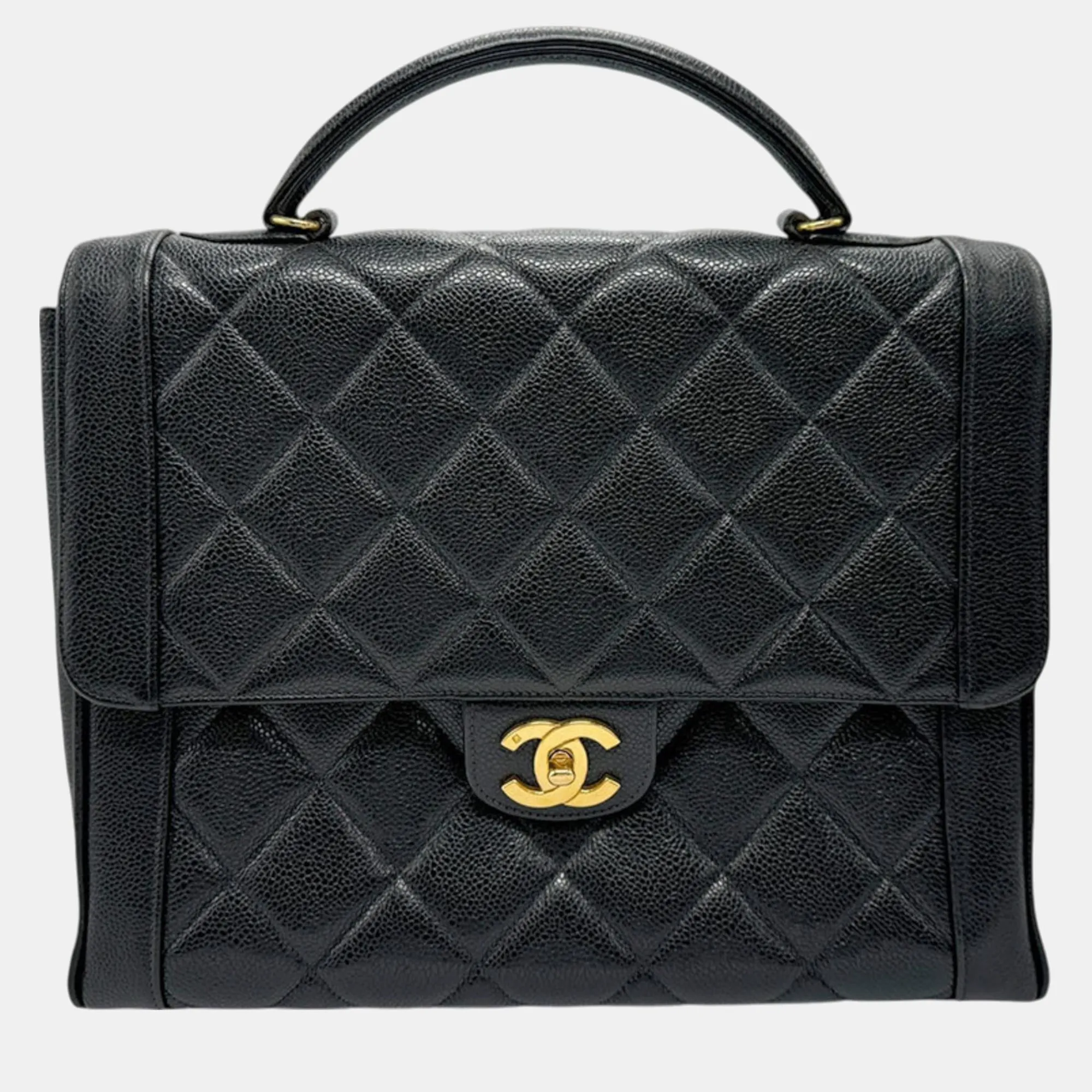 Black Gold Caviar Skin Leather Matelasse Handbag