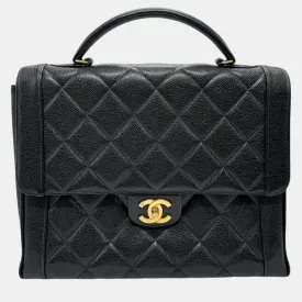 Black Gold Caviar Skin Leather Matelasse Handbag