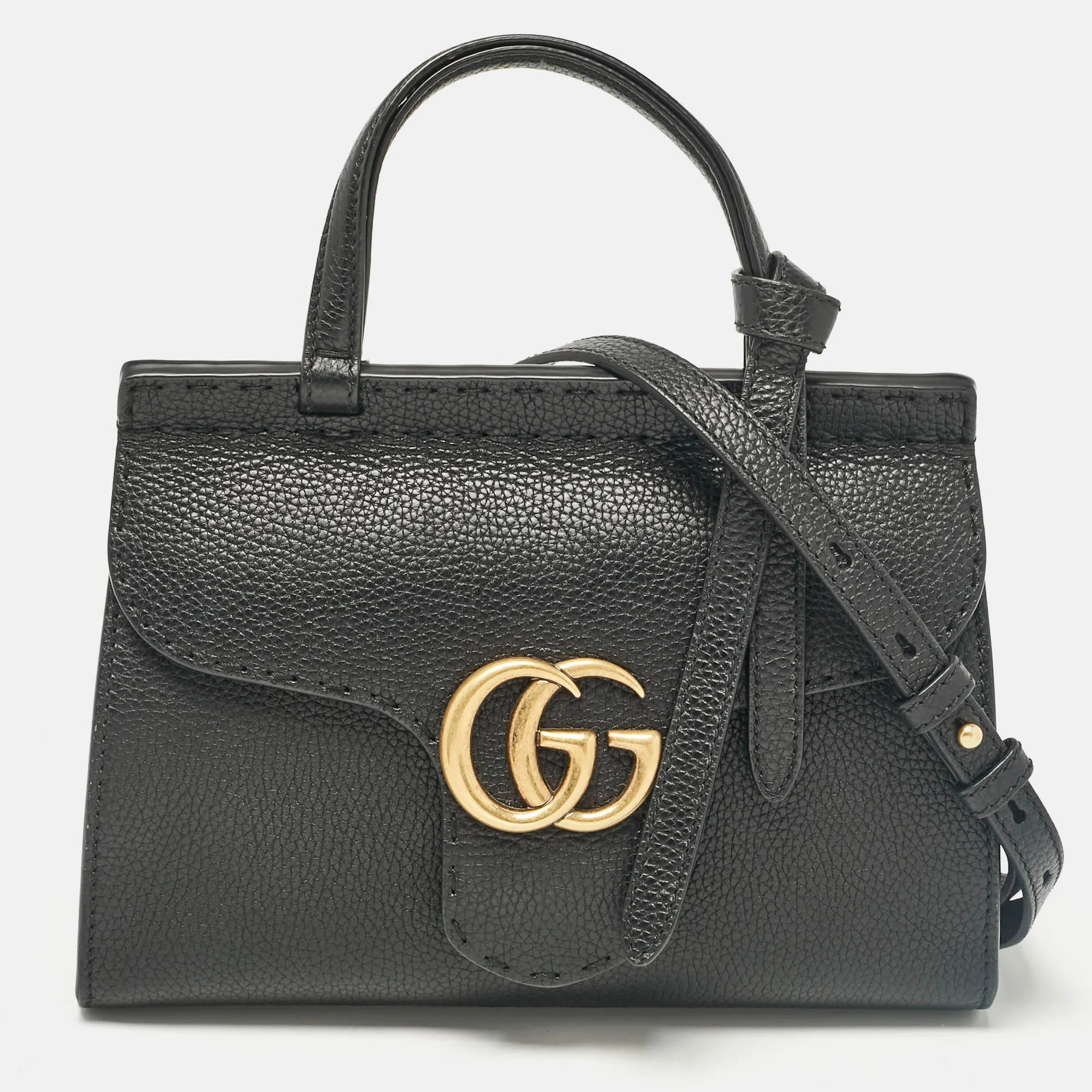 Black Leather Mini GG Marmont Top Handle Bag