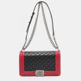 Black/Red Lambskin Leather Medium Boy Shoulder Bag