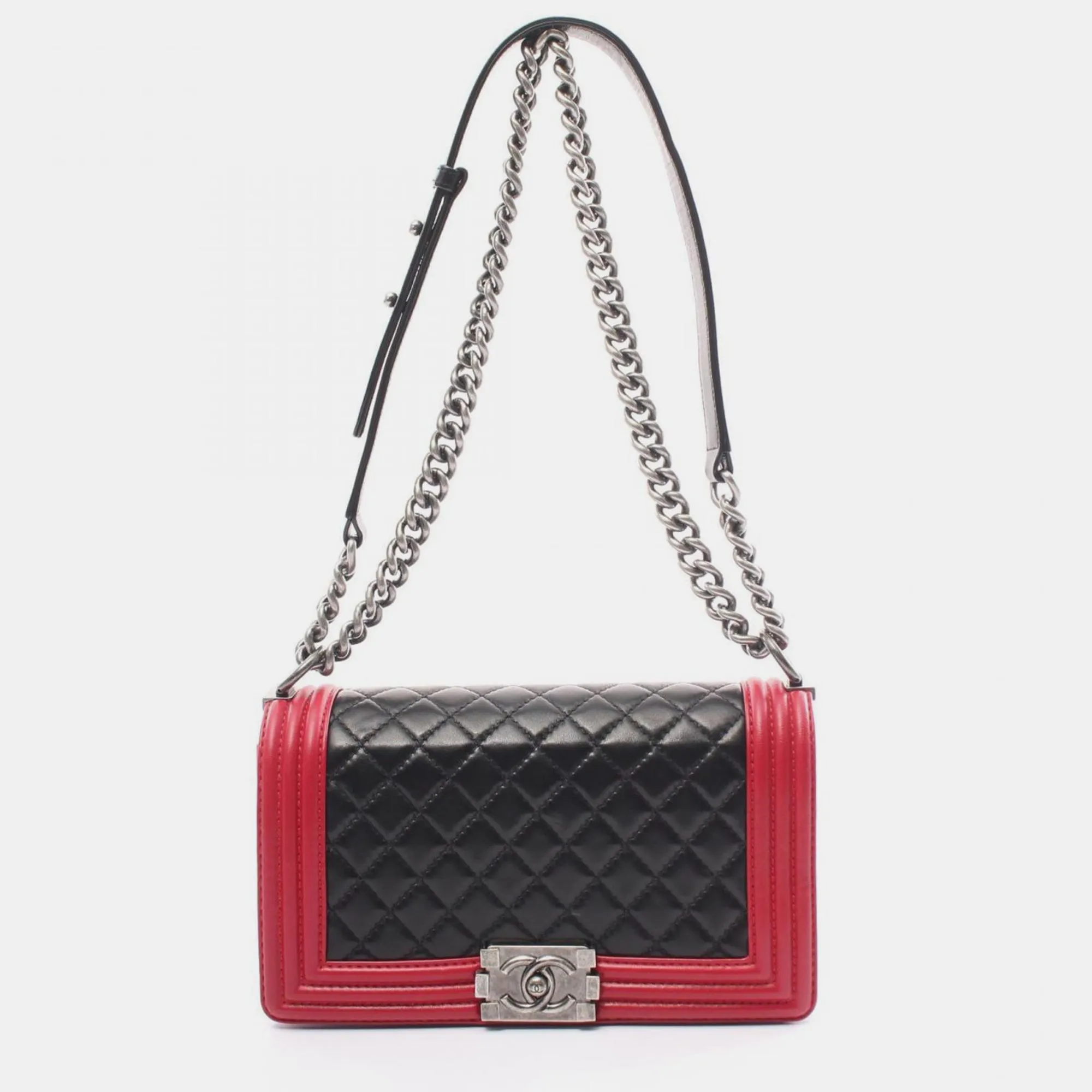 Black/Red Lambskin Leather Medium Boy Shoulder Bag