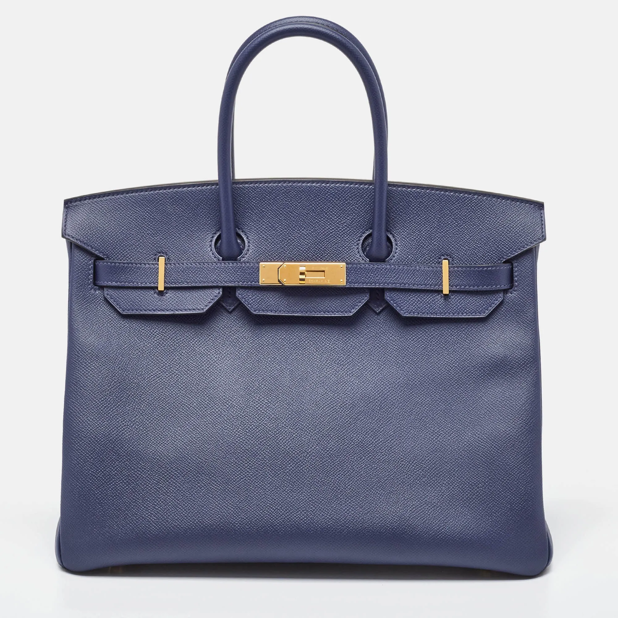 Blue Saphir Epsom Leather Gold Finish Birkin 35 Bag