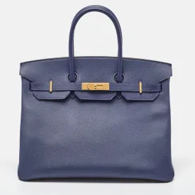 Blue Saphir Epsom Leather Gold Finish Birkin 35 Bag