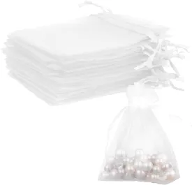 BOEIAC Organza Bags, White Organza Bags, 50Pcs, Sheer Organza Bags 3 x 4 inch, Jewelry Gift Bags, Party Favor Bags with Drawstring, Mesh Gift Pouches Mini Candy Bags for Wedding Christmas Party