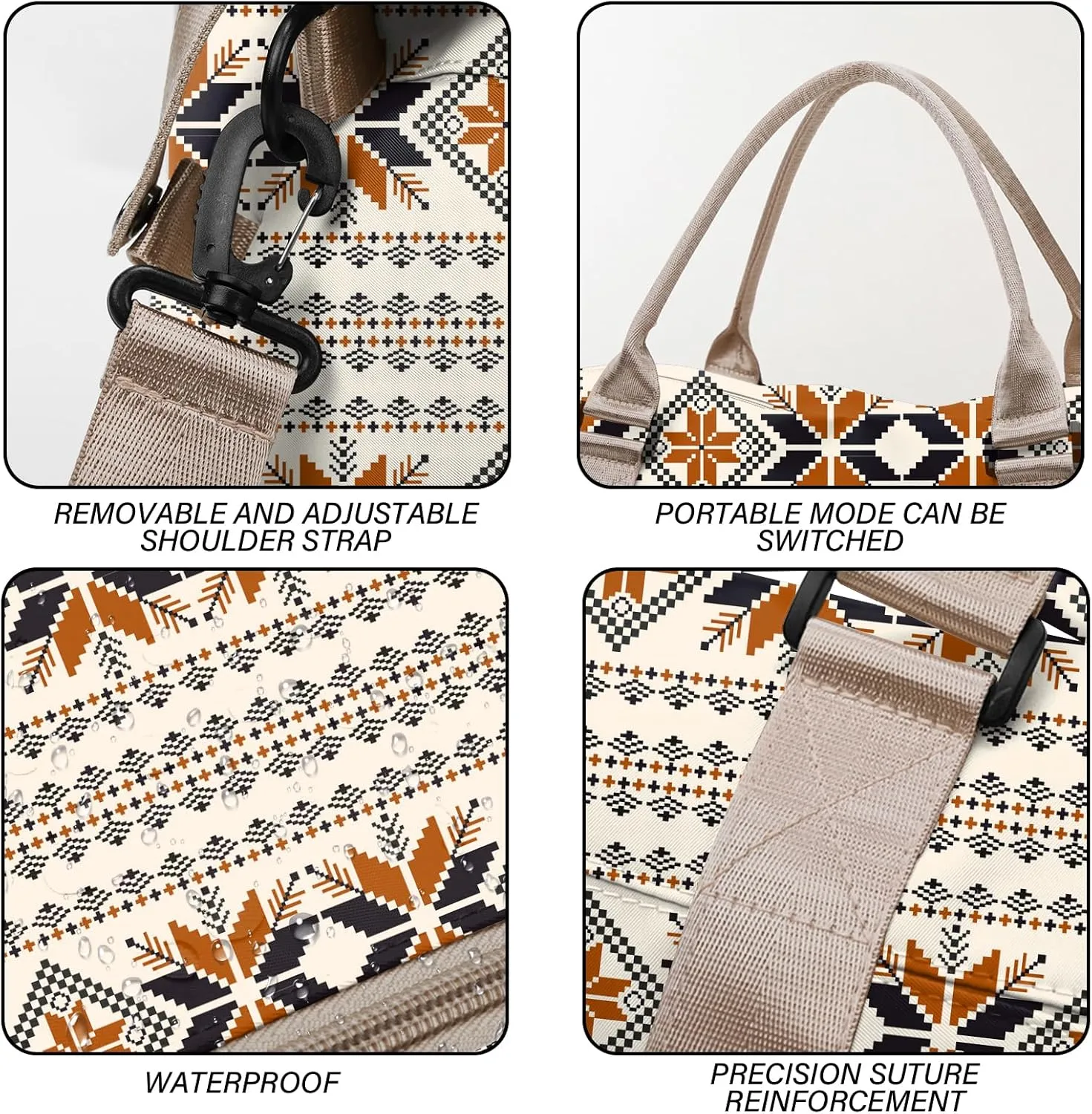 Boho Travel Weekender Duffel Overnight Carry On Bag with Trolley Sleeve,Large Travel Tote Bag with Wet Pocket Shoulder Strap for Women Girls Bohemian Aesthetic Cute-Brown Maple Leaf