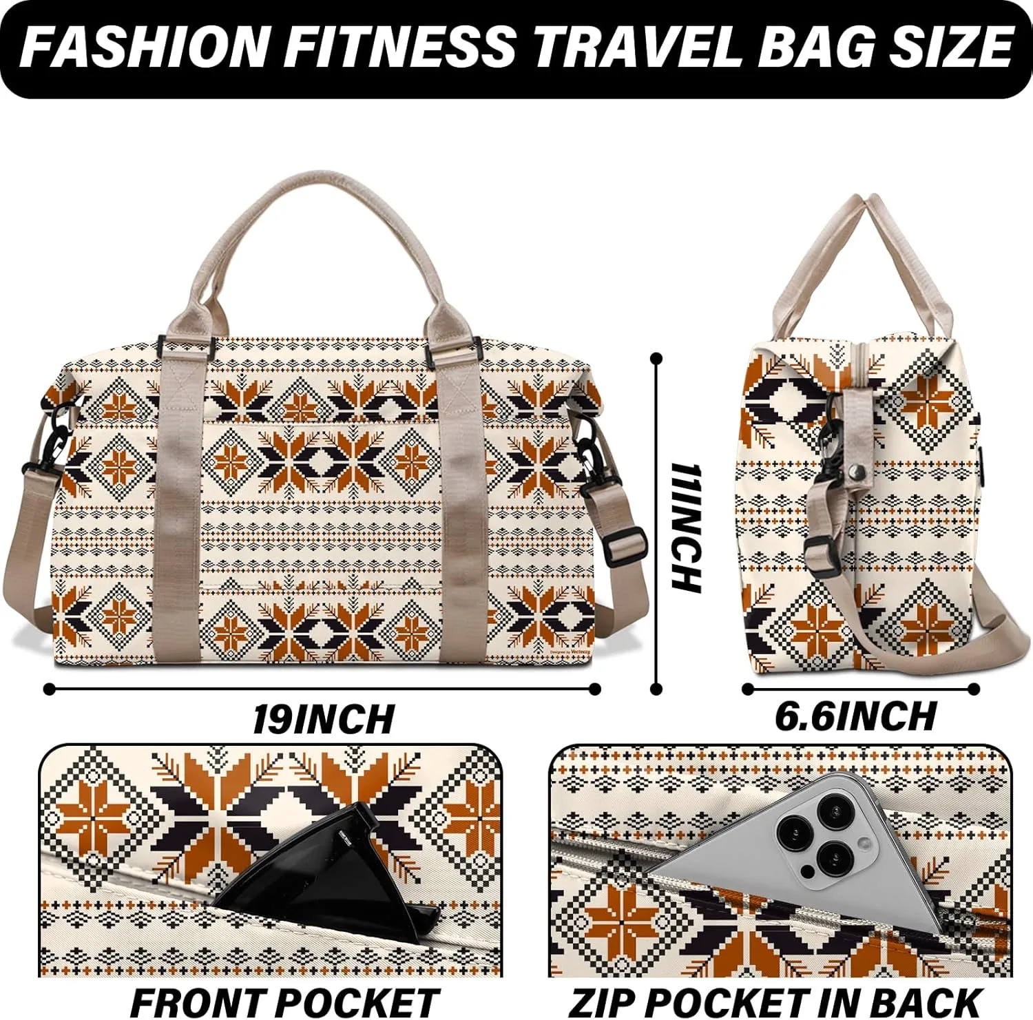 Boho Travel Weekender Duffel Overnight Carry On Bag with Trolley Sleeve,Large Travel Tote Bag with Wet Pocket Shoulder Strap for Women Girls Bohemian Aesthetic Cute-Brown Maple Leaf