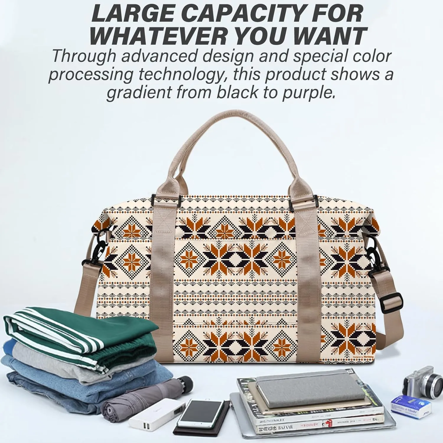 Boho Travel Weekender Duffel Overnight Carry On Bag with Trolley Sleeve,Large Travel Tote Bag with Wet Pocket Shoulder Strap for Women Girls Bohemian Aesthetic Cute-Brown Maple Leaf