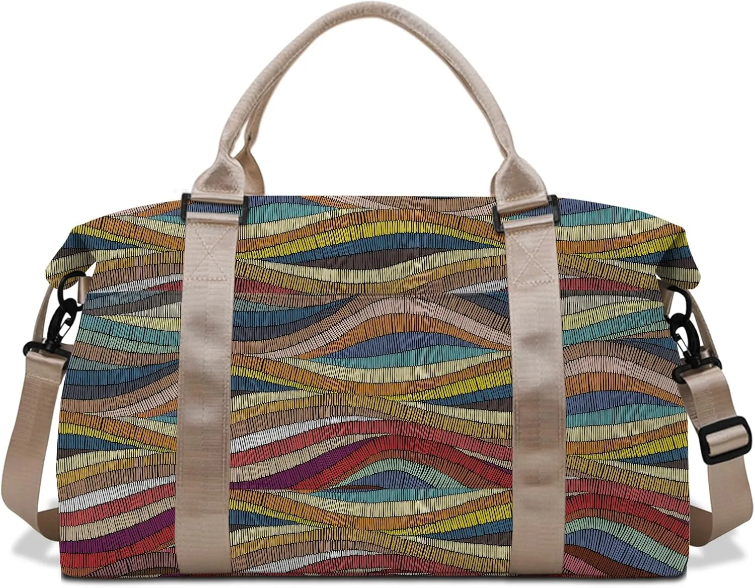 Boho Travel Weekender Duffel Overnight Carry On Bag with Trolley Sleeve,Large Travel Tote Bag with Wet Pocket Shoulder Strap for Women Girls Bohemian Aesthetic Cute-Colorful