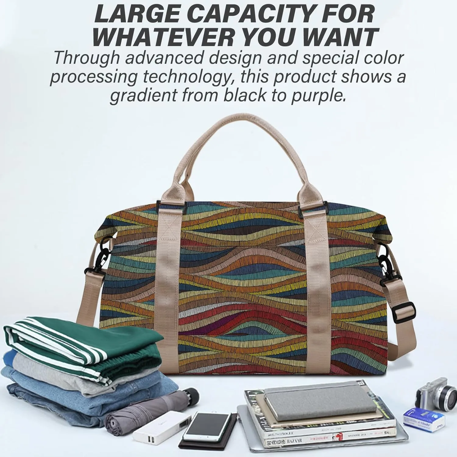 Boho Travel Weekender Duffel Overnight Carry On Bag with Trolley Sleeve,Large Travel Tote Bag with Wet Pocket Shoulder Strap for Women Girls Bohemian Aesthetic Cute-Colorful